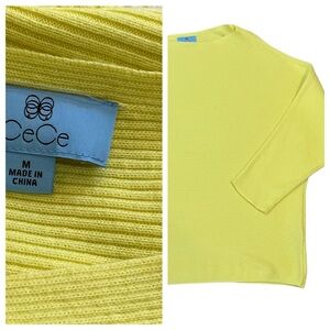 CECE bright yellow ribbed sweater size medium dolman sleeves boat neck